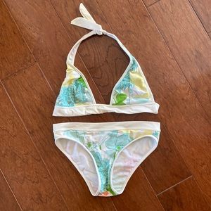 Burberry floral halter swim set.